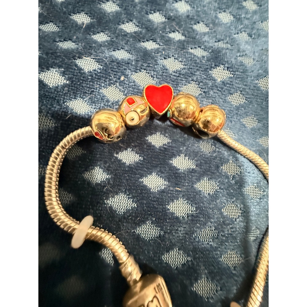 Jem em Gold Tone Charm Bracelet with Red‎ Heart and Emojis